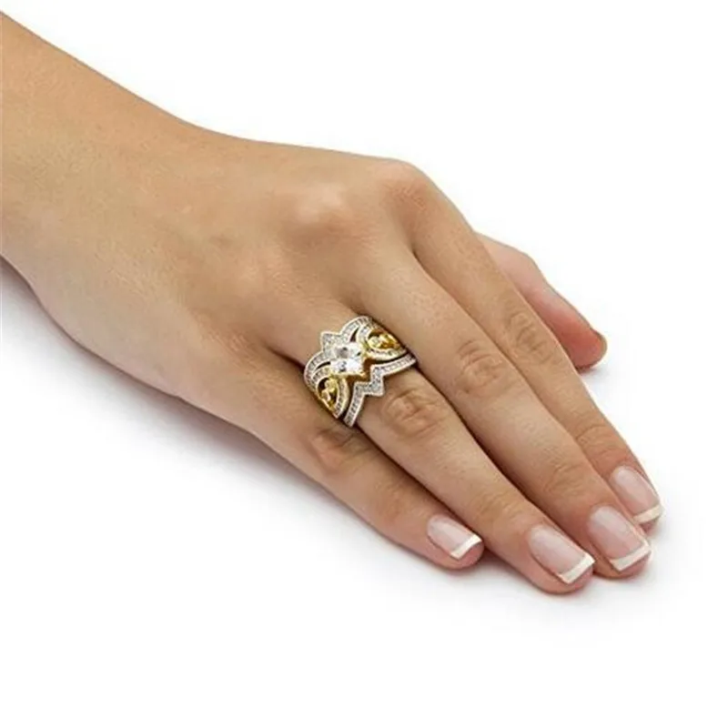 Vecalon Vintage 3-in-1 925 Sterling Silver ring sets Princess 5A Zircon Cz Engagement wedding Band rings for women Party Jewelry
