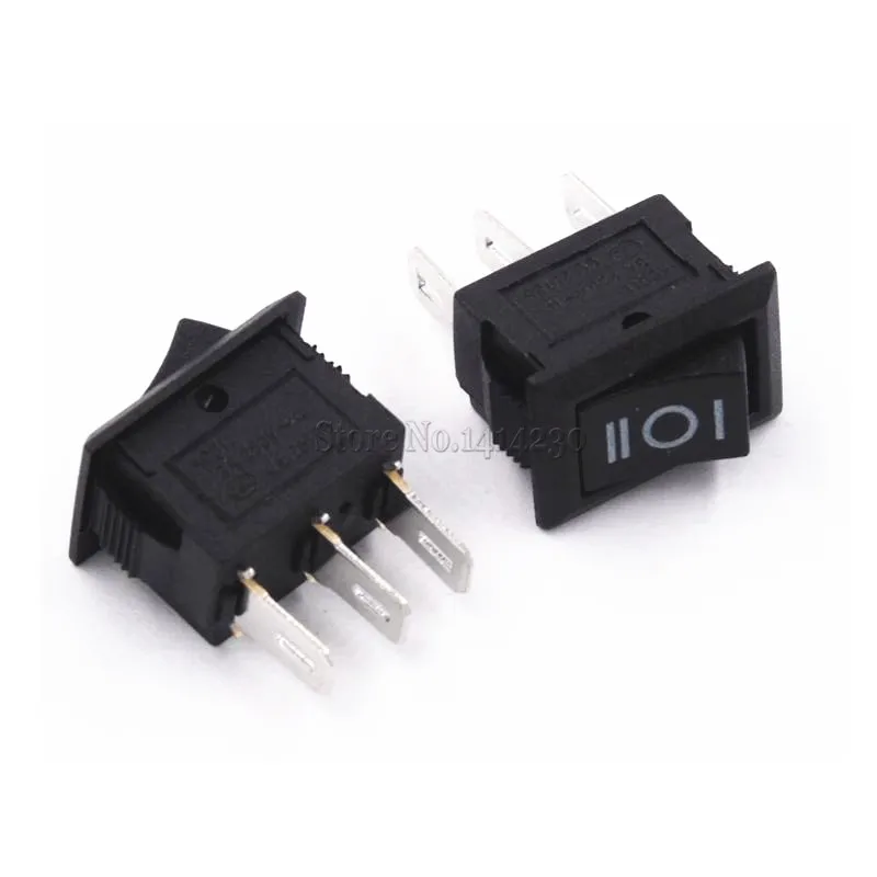 100PCS 3 Pin 3A 250V 10*15mm Black Button Rocker Switch ON OFF ON AC 10X15 Mini Rocker Power Switches