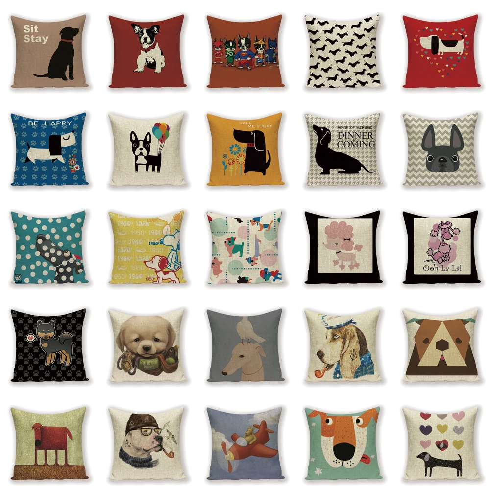 Creative Home Cushion Covers Cartoon Animal Dog Throw Pillow Cases Party 18 Cotton Linen Home Decorative Printing Lumbar Covers