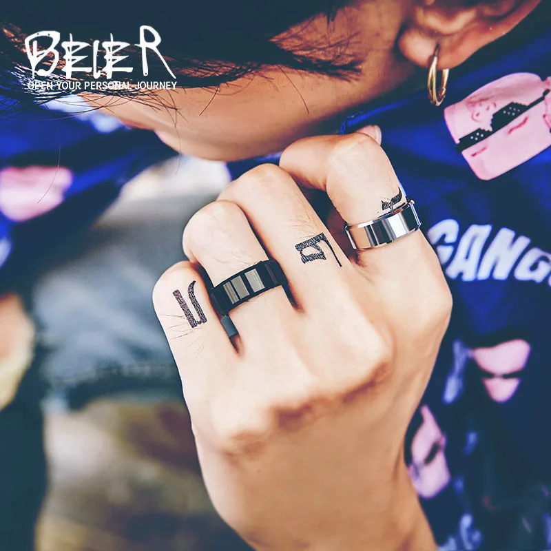 BEIER Silver Color Stainless Steel Hip hop Men ring High Polished Black Gold color Titanium Ring Fashion jewelry BR-R006