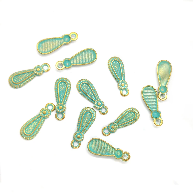 30pcs 20MM Retro Patina Plated Zinc Alloy Green Water Drop Shape Charms pendants For DIY Jewelry Accessories