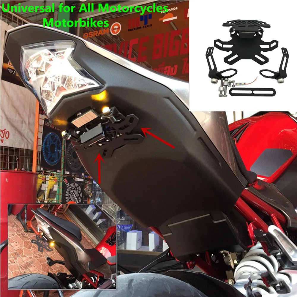 Universal Motorcycle Registration License Plate Holder LED light For YAMAHA R15 V3 MT07 FZ-09 MT09 MT10 YZF R3 R6 R25 R3 R1