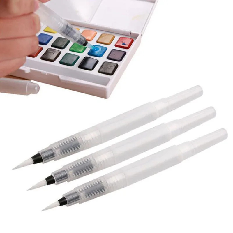 3 Pieces Of Different Size Refillable Pens Color Pencils Ink Pen Ink Soft Watercolor Brush Paint Brush Painting Art Supplies