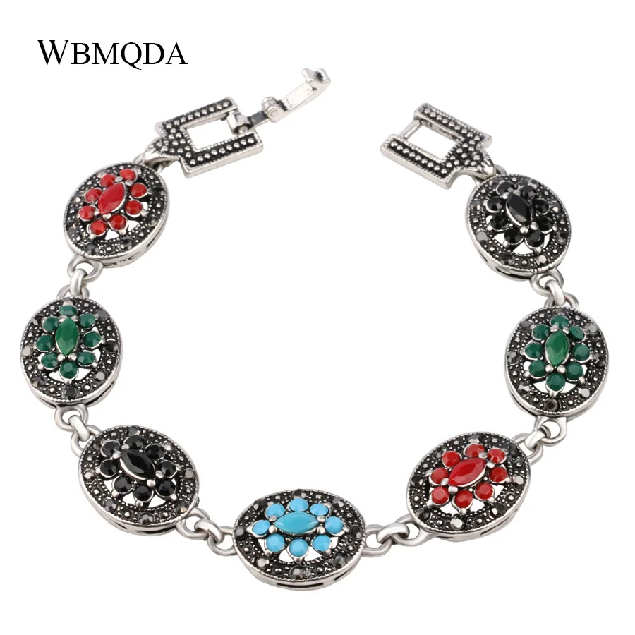 2018 New Arrivals Cute Oval Colorful Charm Bracelet Silver Plated Bohemian Bracelets For Women Vintage Jewelry BFF Gift