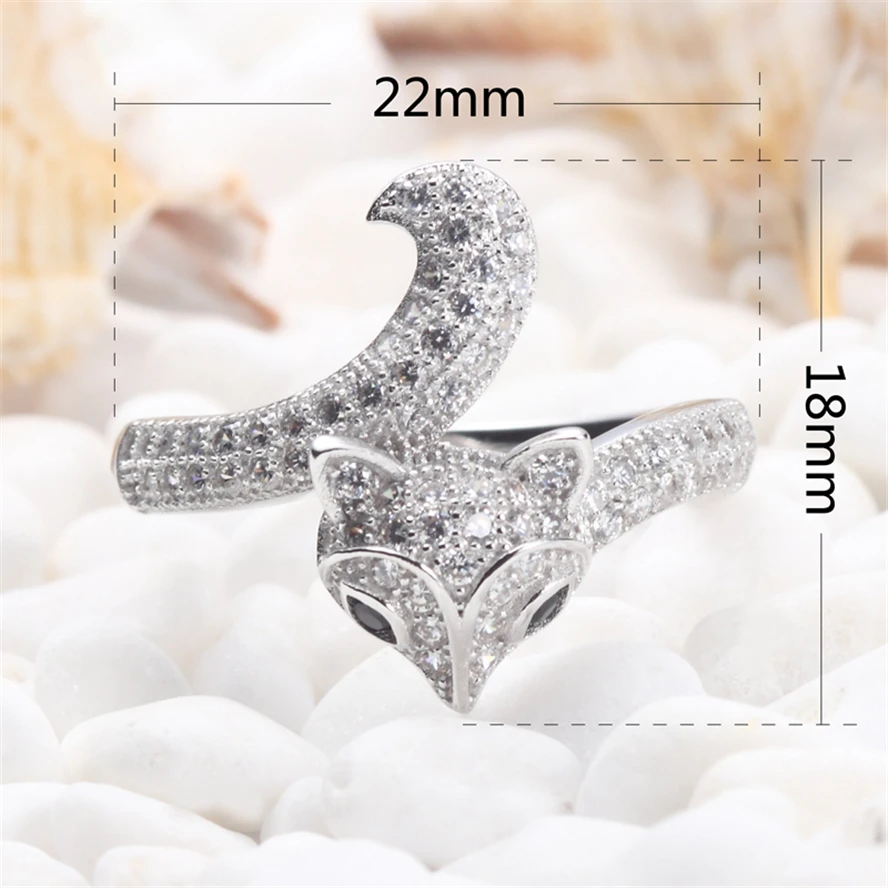 Eulonvan Cute Engagement Wedding Rings For Women 925 Sterling Silver Fox Animal White And Black Cubic Zirconia S-3742 Size 6 7 8