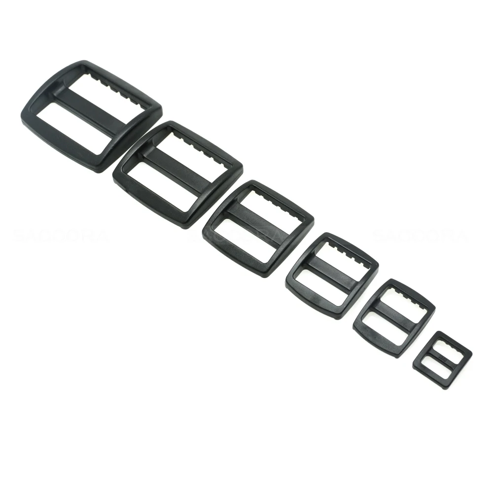 10pcs/pack Plastic Slider Tri Glide Adjust Buckles Belt Buckle Backpack Straps Webbing 10/16/20/25/32/38mm Wider Style Black