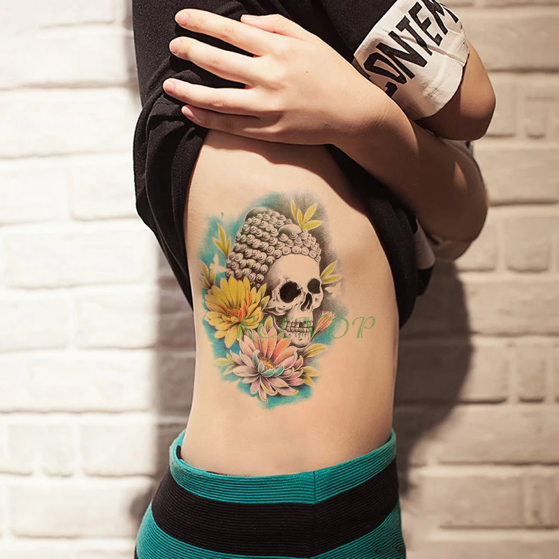 Waterproof Temporary Tattoo Sticker skull head flower halloween fake tatto flash tatoo tatouage temporaire for girl women men