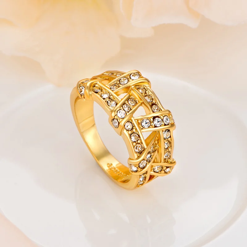 Fashion jewellery white Cubic Zirconia Gold Ring for women Anniversary Ring size 6 7 8 9 AR2142