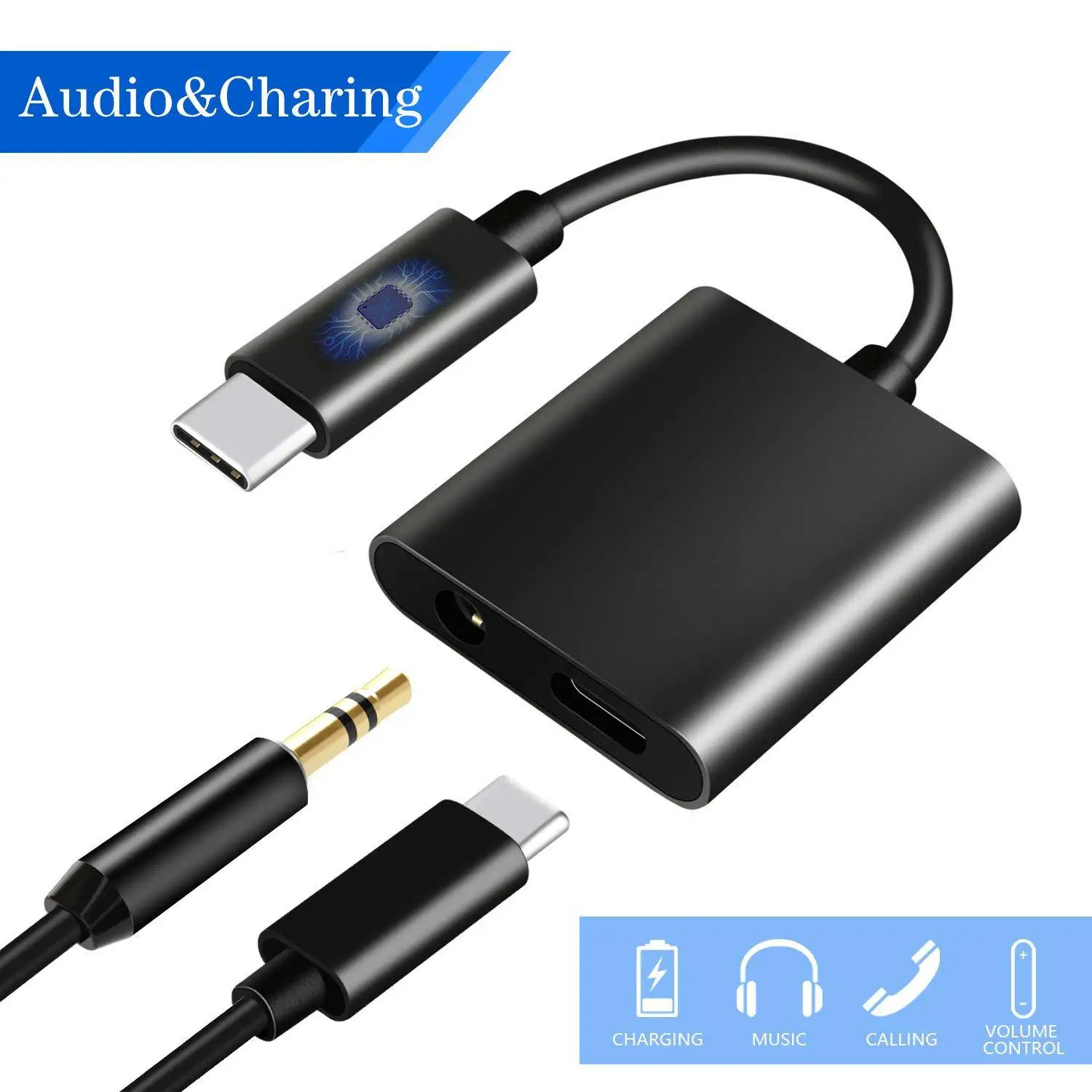 Type C to 3.5mm Adapter Audio Cable USB C Headset Adapter Two in One for iPad Pro Google HTC