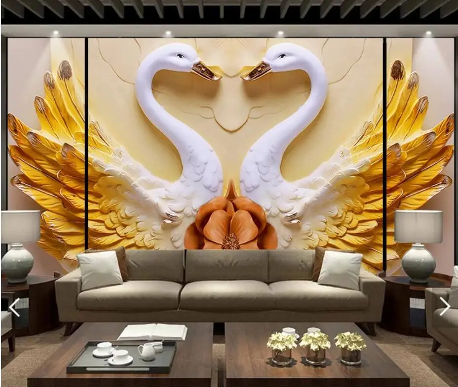 

3D Swan Lover Wedding Room Wall Murals paper for Living Decor Papers Rolls Papel De Parede Customize