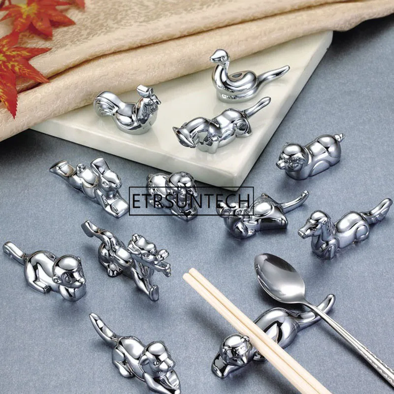 

10sets 12pcs/set Cool Animal Zodiac Metal Craft Chopstick Holder Rack Gold Silver Christmas Gift Party Favors For Friends