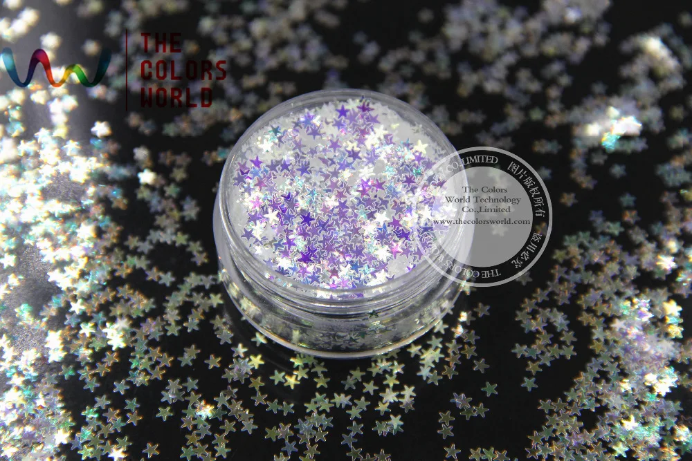 TCR6321A White with blue light shinning colors glitter Stars shapes 2.5MM size  amazing sparkles for Nail Art and DIY supplies