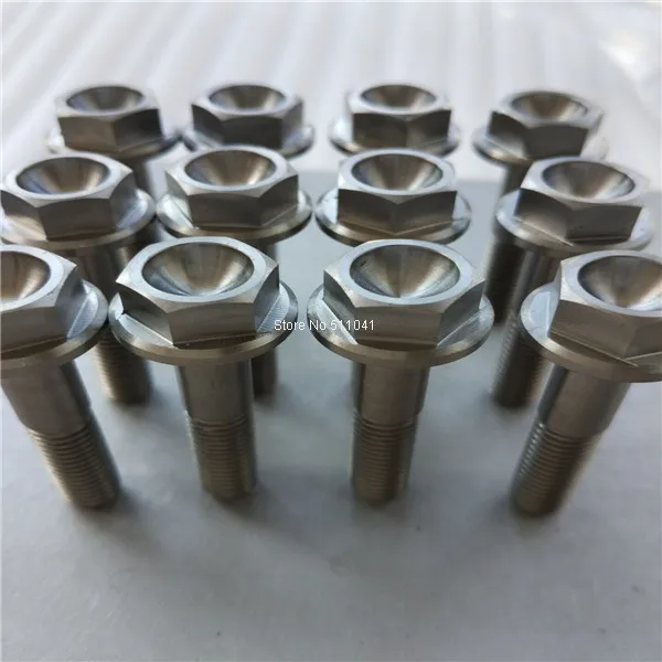 

M8 x 1.25 x 30mm Flanged Bolt, Titanium, drilled for safety wire. although full thread Hex Head Flange Bolt Screw for racing