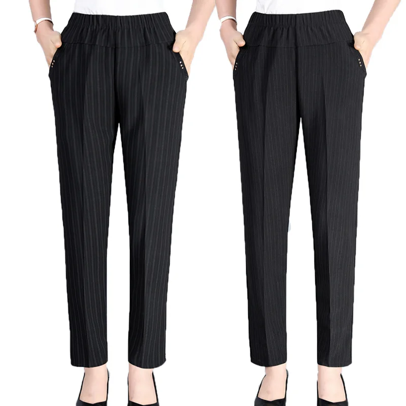 

5XL Women Pants New Spring Autumn Middle Aged Casual Pants Elastic High Waist Loose Straight Pants Female Trousers 89