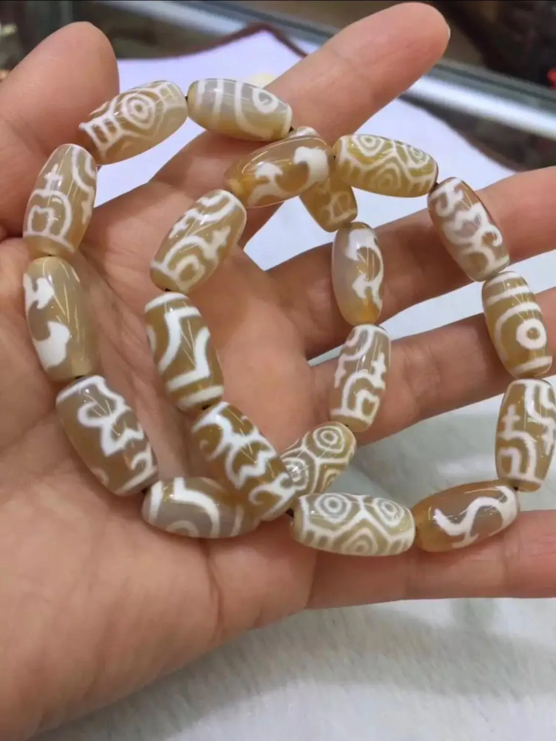 High Quality Special Natual Agate Stone Dzi Beads Bracelet 10 Different Totem Dzi Beads Amulet 10*20mm Beads Fine Jewelry