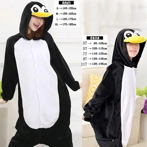 Black Penguin Flannel Pajamas Unisex Adult Onesies Cosplay Costumes Children Animal Sleepwear Party Clothing New Year Xmas Gift