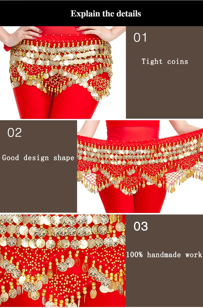 Neue Stil Top Verkauf Bauchtanz Taille Kette Hüfte Schal Bauchtanz Münzen Gürtel Tanzen Taille Gürtel Tänzerin Zubehör – Detail 11