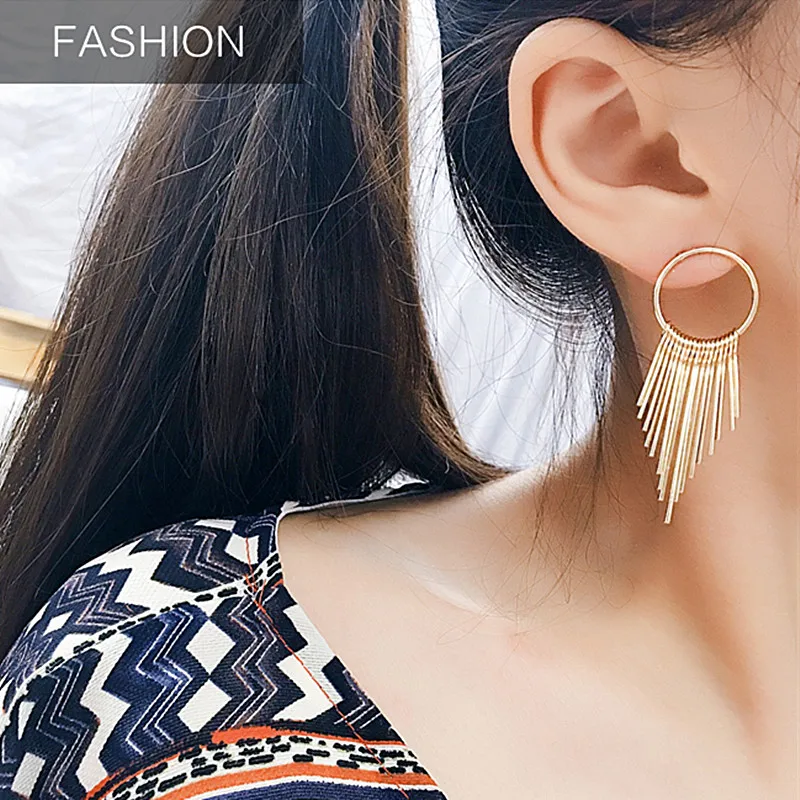 Long Tassel Dangle Earrings For Women Drop Brincos Bijoux boucle d\'oreille Fashion Jewelry Geometric Circle Earring