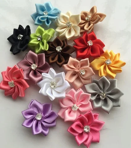 10pcs Satin Ribbon Flower with Crystal Bead Appliques see the picture.