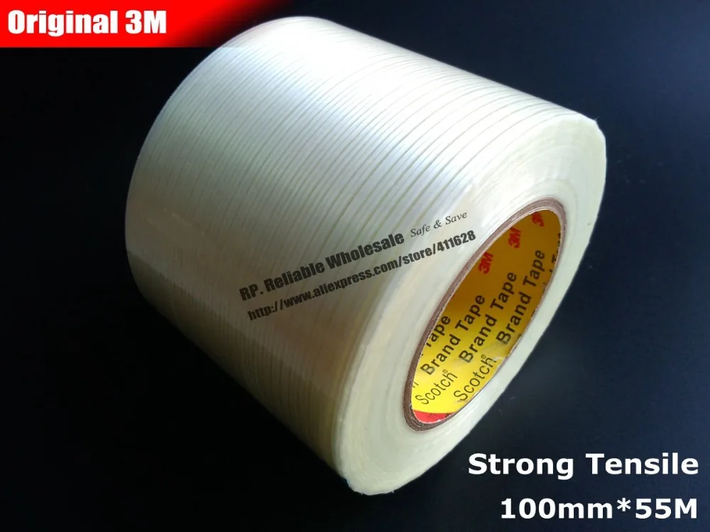 1x (10cm) 100mm*55M 3M Strong Tensile Adhesive Fiberglass Tape, for Heavy Box, Furniture, Home Appliance, Wood, Metal Pack, Ship