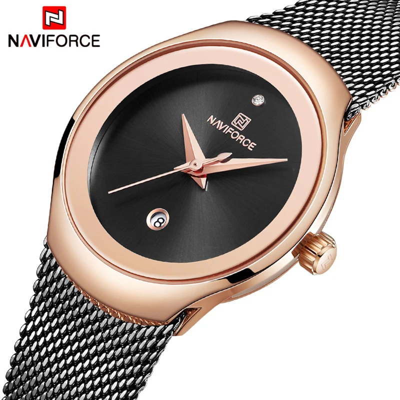 2019 Top Brand NAVIFORCE Elegant Lady Quartz Watch Dress Stainless Steel Mesh Belts Waterproof Wristwatches Female Casual Clock