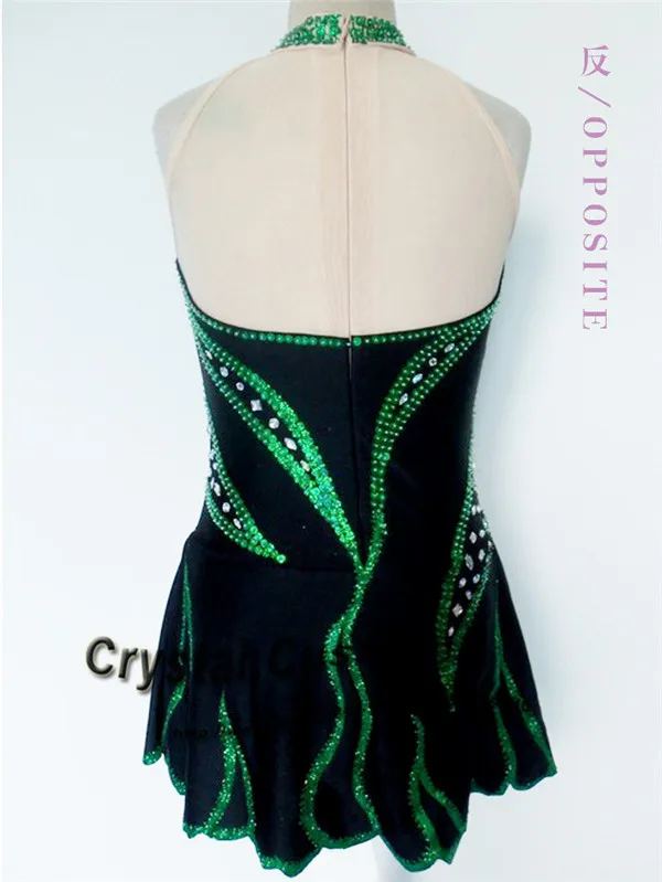 Dark Green  Figure Skating Competition Dress Customized With Colorful Strips New Brand Ice Skating Dress  DR3141