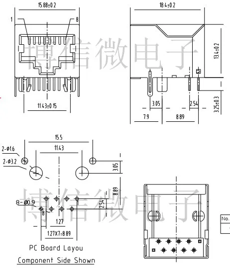 20Pcs/Lot Rj45 Copper Case Network Socket 58-8P8C Length 18 Height 13Mm And Crystal Head 8Pin Combination Packages