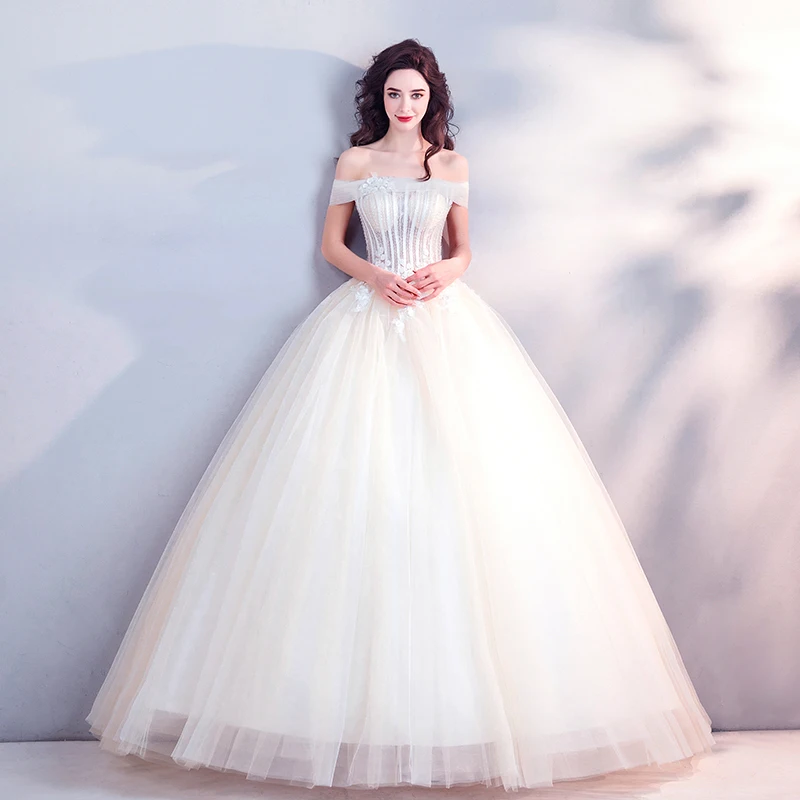 

Off The Shoulder Princess Wedding Dresses Appliques Sequins Beading Puffy Ball Gowns Full Length Illusion Bridal Gowns Custom