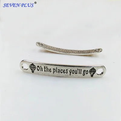 20 Pieces/Lot Antique Silver Plated Oh The Places You'll Go Bracelet Connector Charms Suppliers 7*46mm