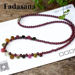 Handmade Bohemian Women Accessories Necklace Red Garnet Tourmaline Natural Stone Jewelry Gift Wholesale