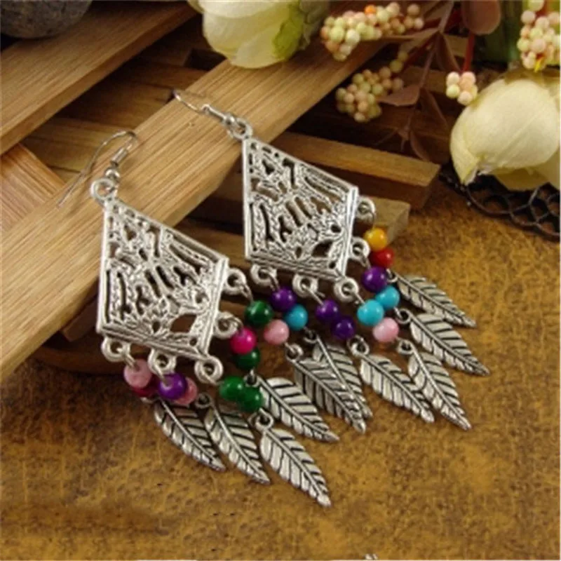2020 Fashion Jewelry Wholesale Vintage Tibetan Multicolor Tassel Long Section Round Beads Women Dangle Earring Pendant