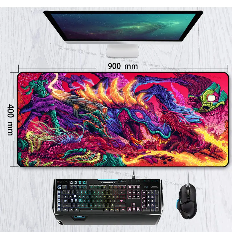 Игровой коврик для мыши 900x400 мм Hyper Beast XL, большой резиновый коврик для клавиатуры CS GO, подставка для запястья, настольный компьютерный коврик