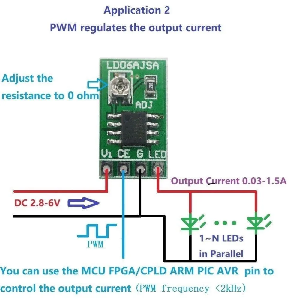 DC 3V 3.3V 3.7V 4.2v 3.2v 5V 6V Adjustable LED Driver PWM DC-DC Constant Current Converter 30-1500mA