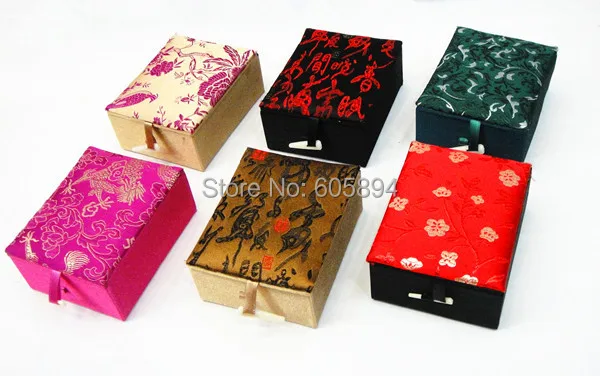 New Unique Pendant Display Case Chinese Silk Brocade Necklaces Jewelry Gift Boxes Wholesale  20pcs/lot Mix Color Pattern Free