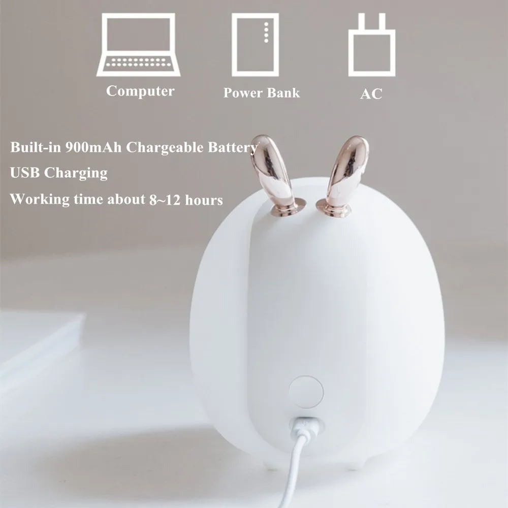 LED Night Light Deer Rabbit Lamp Touch Sensor 2 Colors Dimmable USB Rechargeable Silicone Table Lamp for Children Kids Baby Gift