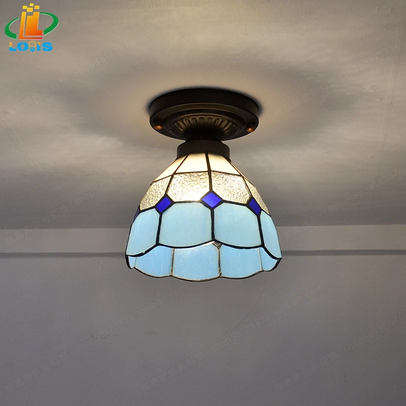 

Free Delivery Cheap Tiffany Ceiling Lamps Modern Minimalist Aisle Mediterranean Blue Glass Decorated With A Small Space Balcony