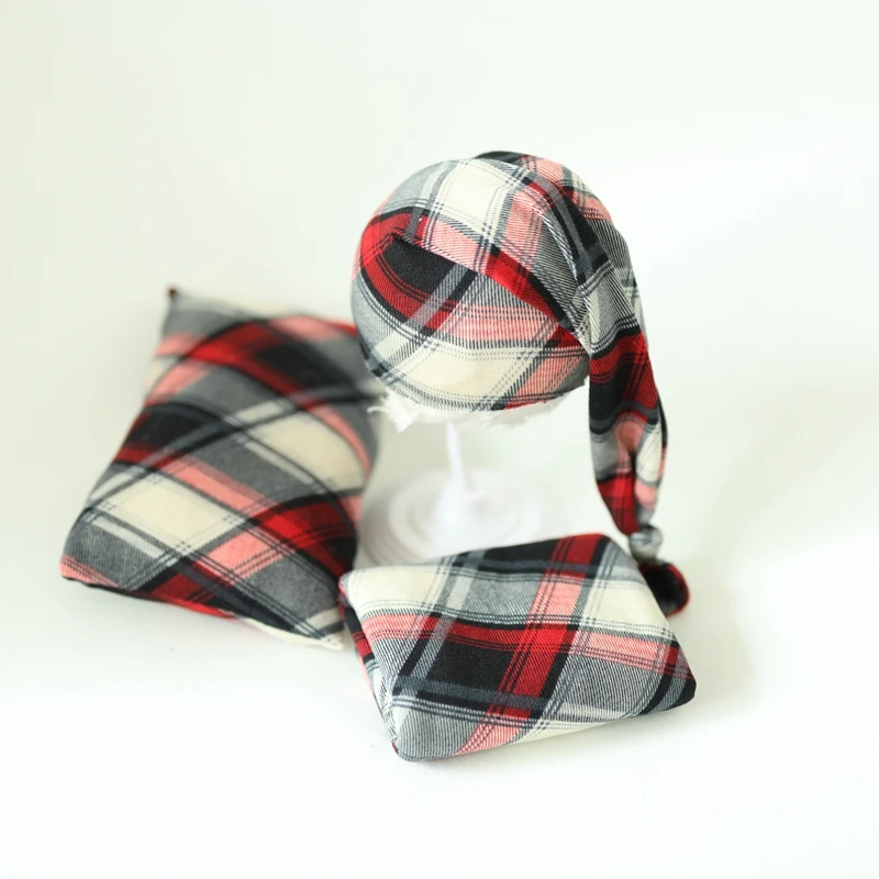 Newborn Photography Props Plaid Wraps Hats & Pillow Cute Soft Comfort Sets Fotografia Accessories Baby Boy Shooting Photo Studio