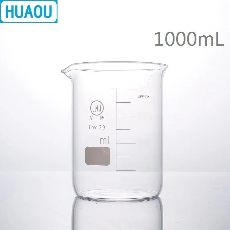 

HUAOU 1000mL Glass Beaker Low Form Borosilicate 3.3 Glass with Graduation and Spout Measuring Cup Laboratory Chemistry Equipment
