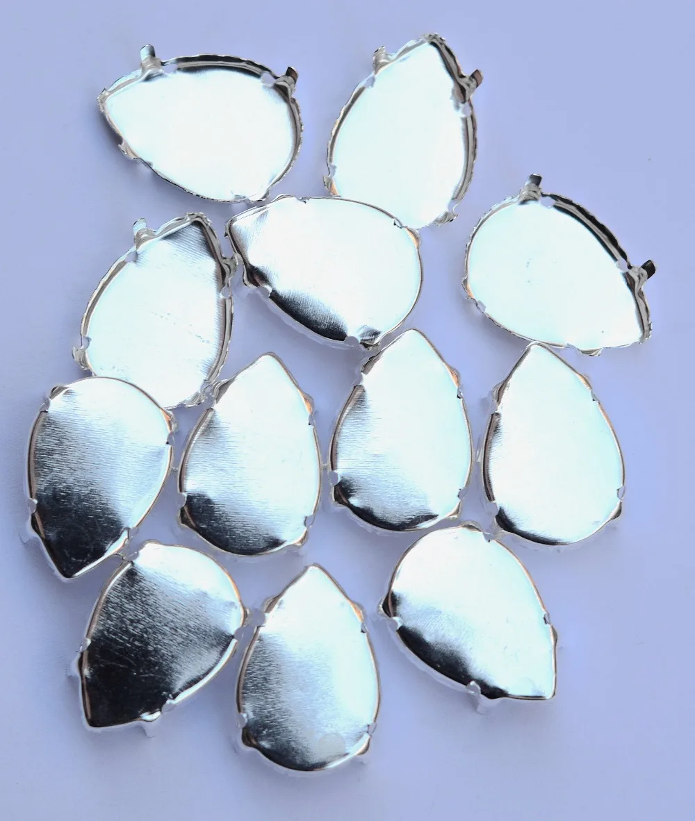 Teardrop Silver Color Claw Setting Closed Back For Droplet Pear Shape Fancy Stone 4 Holes 8x13,10x14,13x18,18x25,20x30,30x40mm