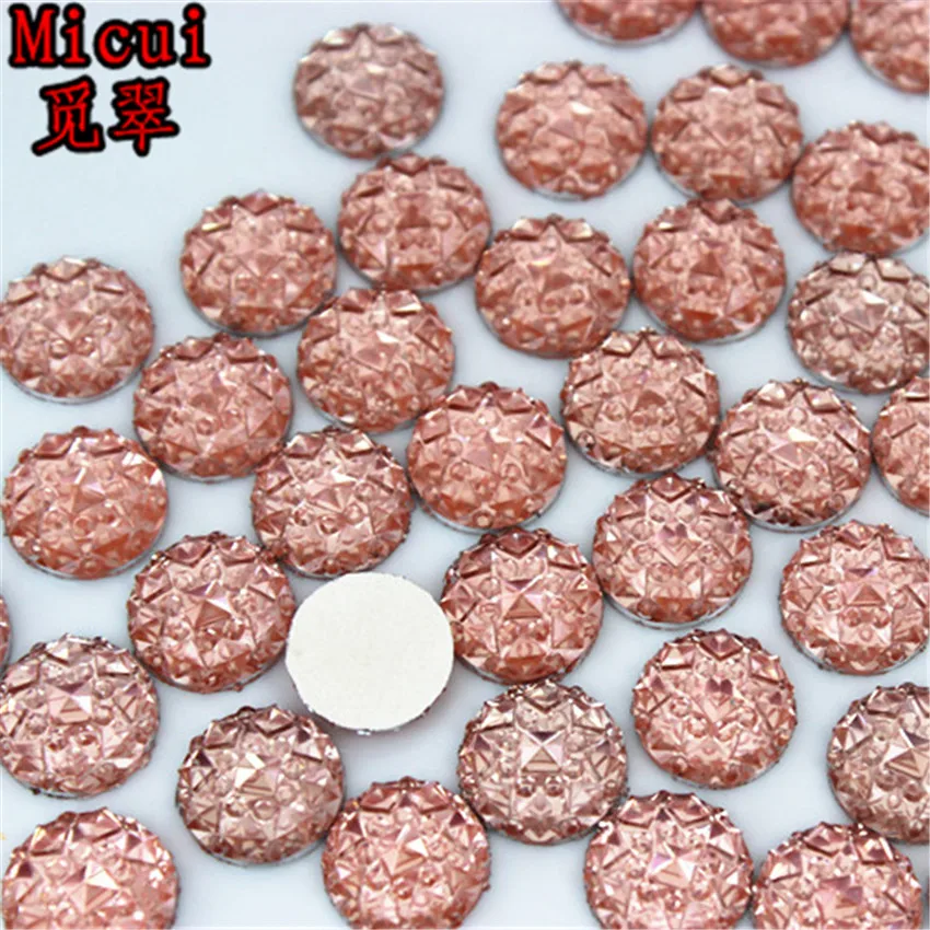 Micui 100pcs 10mm Round Resin Rhinestone Crystal Stone Rhinestone Applique Flatback For DIY Wedding Crafts Decoration MC695