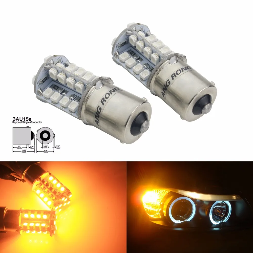 ANGRONG 2x Amber 581 PY21W BAU15s Bulb 40 SMD LED Turn Signal Front Rear Indicator Light(CA309)