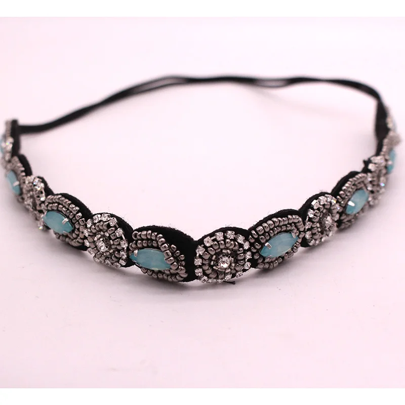 Metting Joura Vintage Bohemian Ethnic Beads Handmade Headband Party Bohemian Rhinestone Elastic Hair Band Hair Accessory