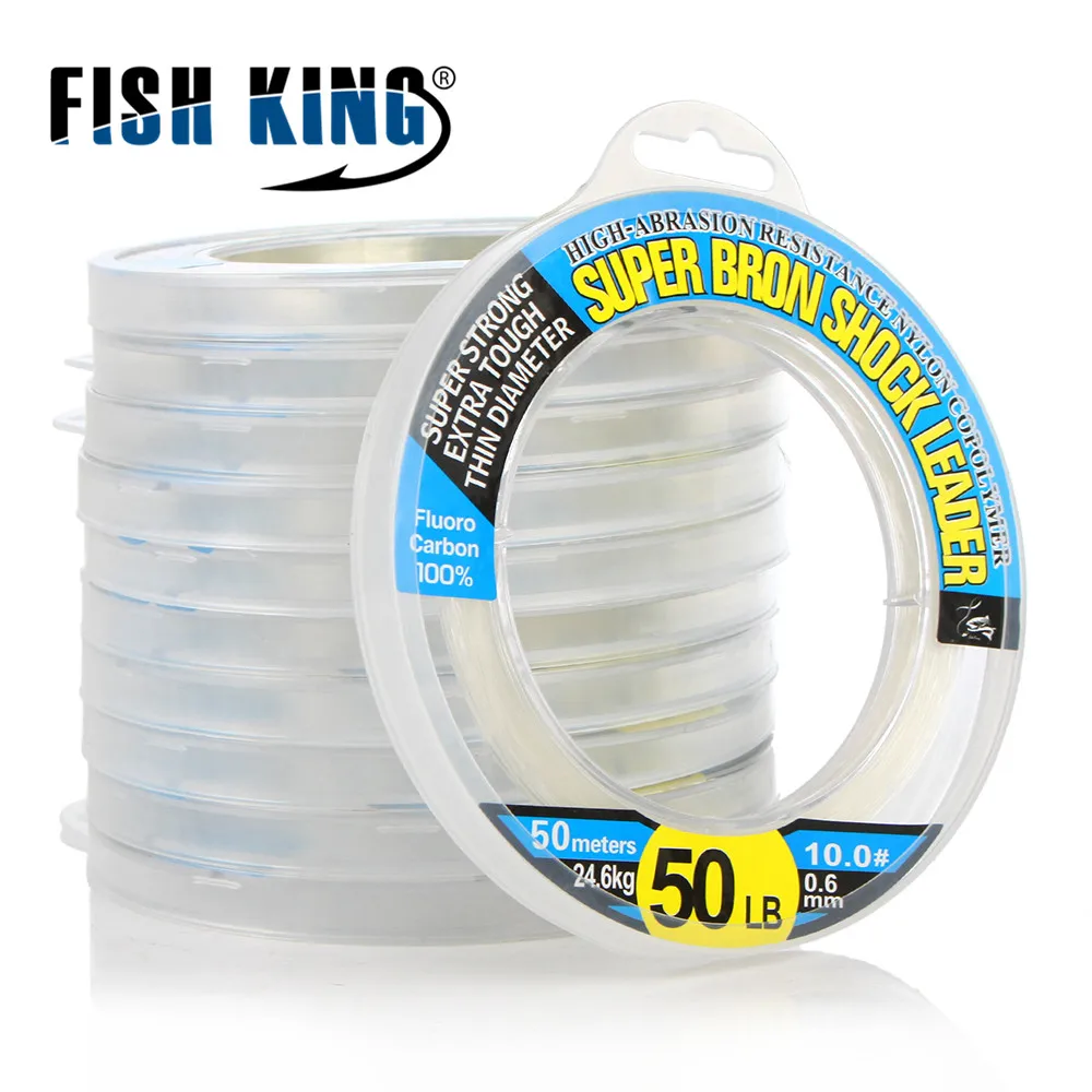 FISH KING 100% Japan Material Fluorocarbon Fishing Lines 50M Carbon Fiber Leader Fly Line 10-50LB Fast Sinking for Carp Fishing