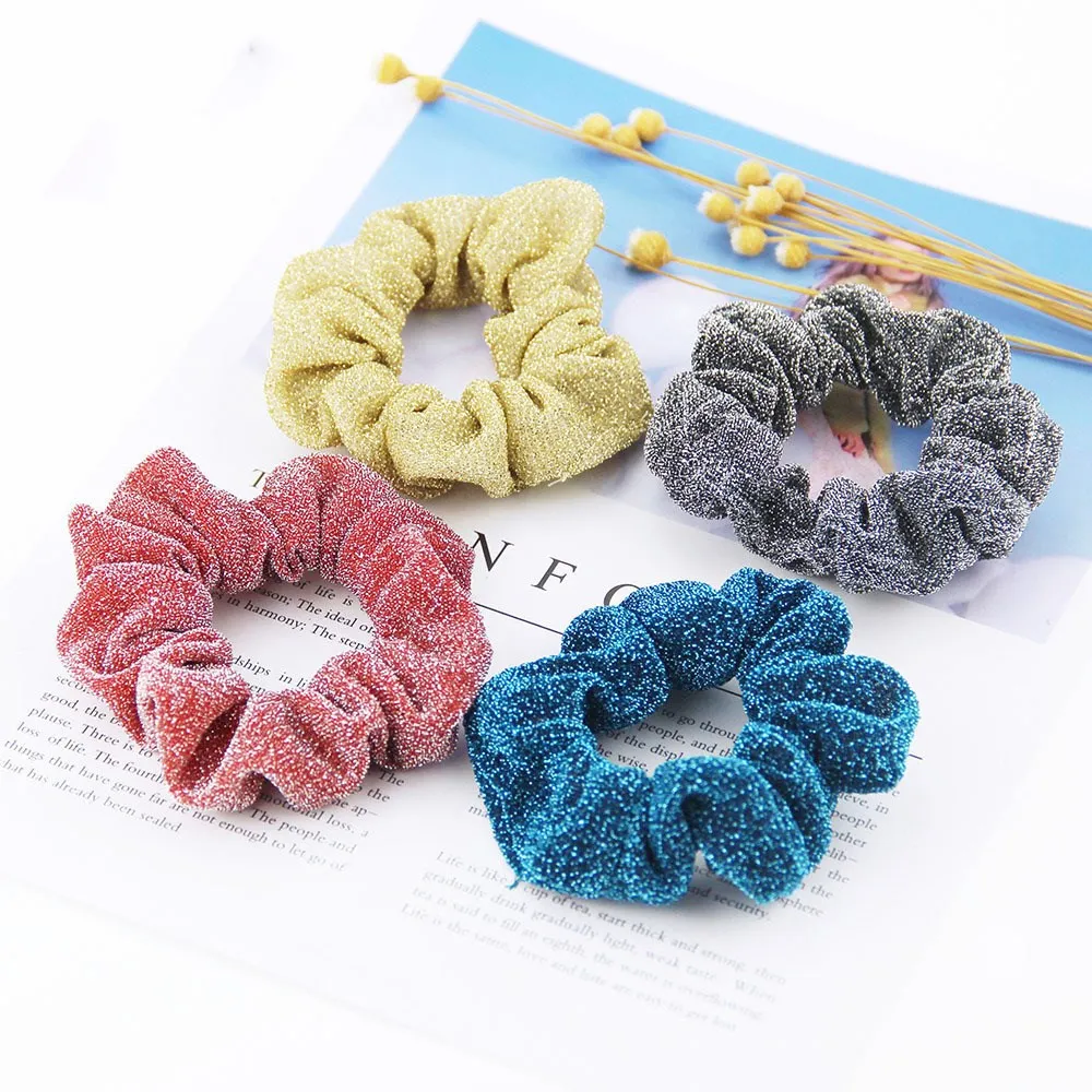 Scrunchies de tela metálica brillante para mujer, accesorios para el cabello, lazos elásticos para el cabello, 1 pieza, 8cm