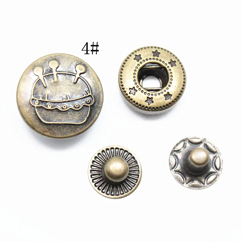 Hot High Quality 10sets Retro Metal Snap Fastener Poppers Press Studs Kit Sewing Leather Craft Tools Metal Snap Button 13 Styles