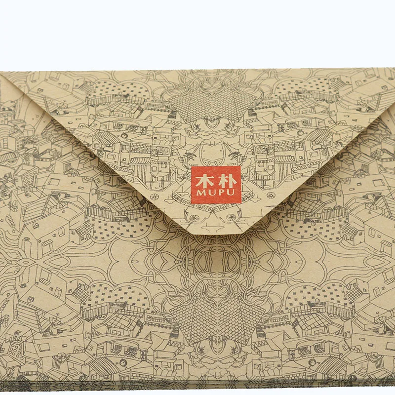 Retro High Quality Wood Pu envelope Double-sided paper Kraft paper Print Envelope Gift Business office stationery 10pcs