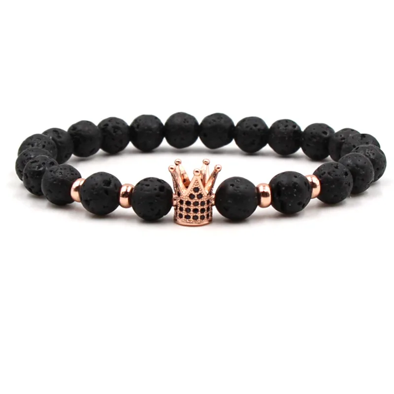 Janeyacy 2018 Hot Trendy Lava Stone Pave CZ Imperial Crown Charm Bracelet For Men Or Women Bracelet Jewelry Pulseira hombres image 4