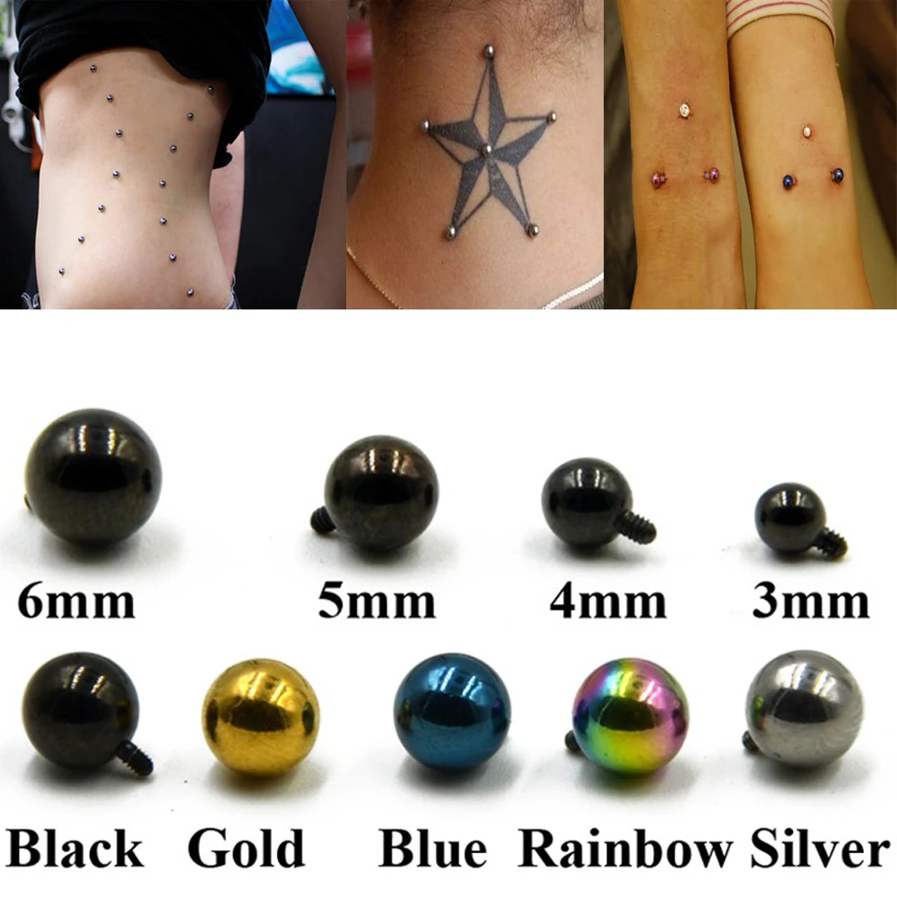 1pcs Surgical Steel Micro Dermal Piercing Ball Micro Dermal Anchor Crystal Top Dermal Piercings Surface Body Stud Piercing 14G