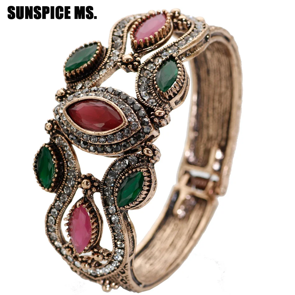 SUNSPICE MS Retro Vintage Turkish Women Charm Bangle Bracelet Antique Gold Color Broadside Cuff BOHO Ethnic Wedding Jewerly Gift