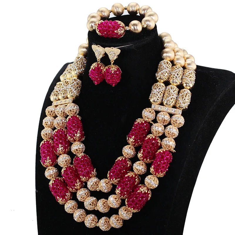 Coral Flower African Jewelry Sets Coral Beads Handmade Coral Braids Costume Jewelry Sets for Women Coral and Gold Wedding ABH748